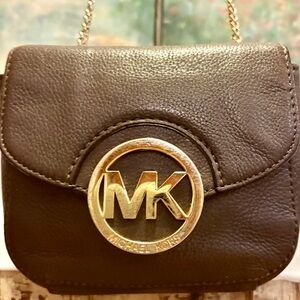 Michael Kors Brown Leather Mini Bag with Gold Logo